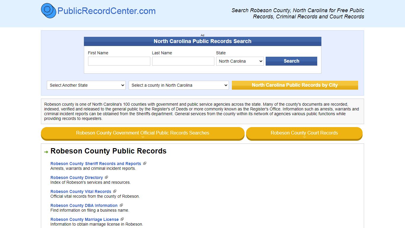 Robeson County North Carolina Free Public Records - Court Records ...